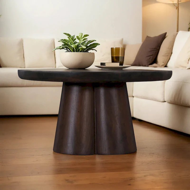 31 in. Wood Round Pedestal Coffee Table