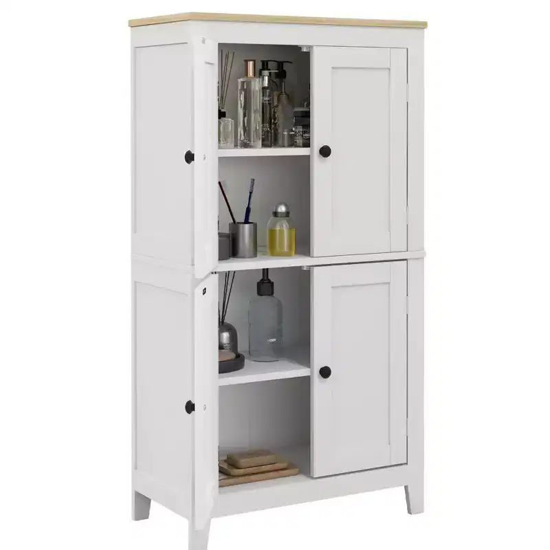 Bathroom Floor Cabinet with Adjustable Shelves, Freestanding, White