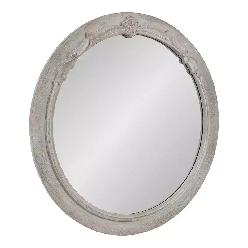 Kate and Laurel Irelyn Round MDF Round Mirror, 26 Diameter, Gray