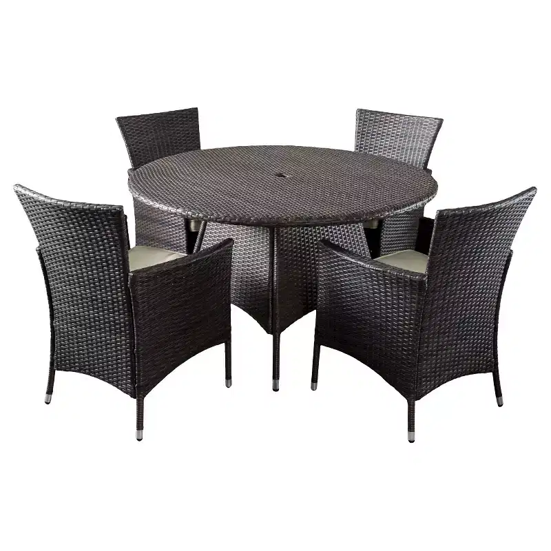 Rodgers 5pc Wicker Patio Dining Set with Cushions: Metal Frame & Resin - Christopher Knight Home