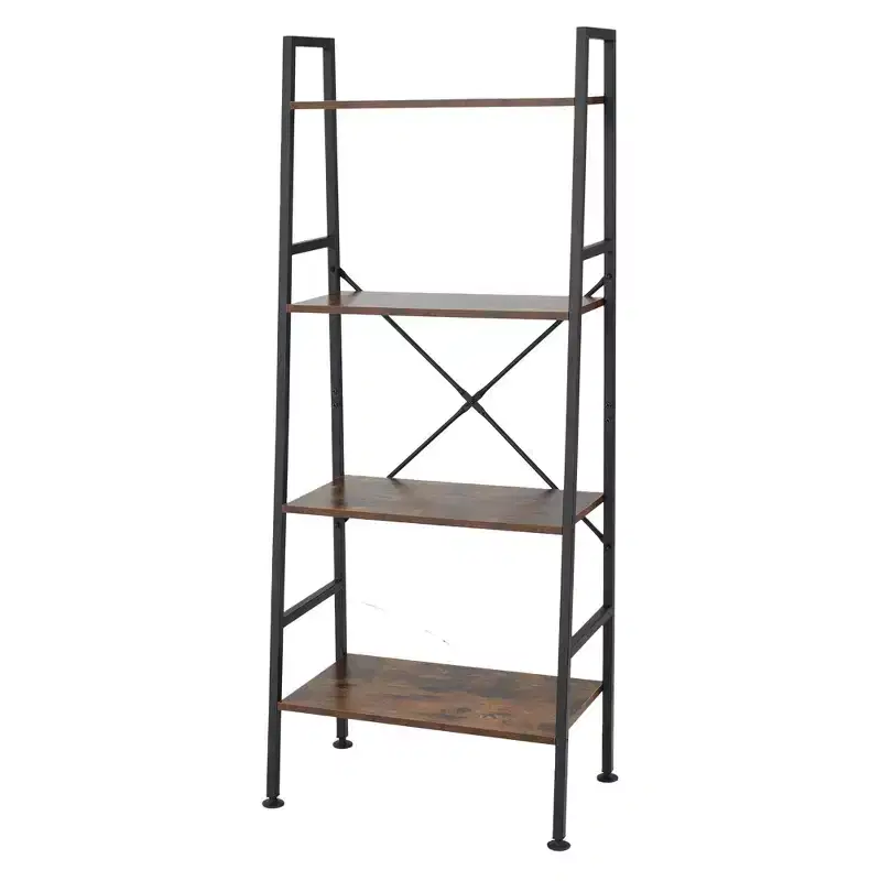 Jomeed Rustic Modern 4 Tier Wood and Steel Bookshelf Storage Organizer Shelf