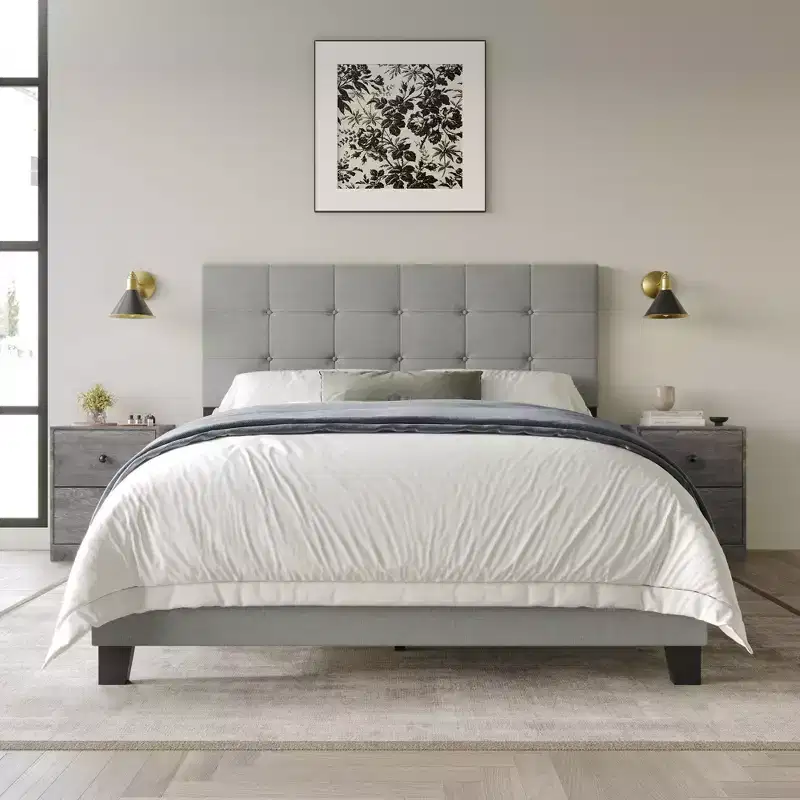Home Design Sara Panel Bed with 2 Nightstands Gray