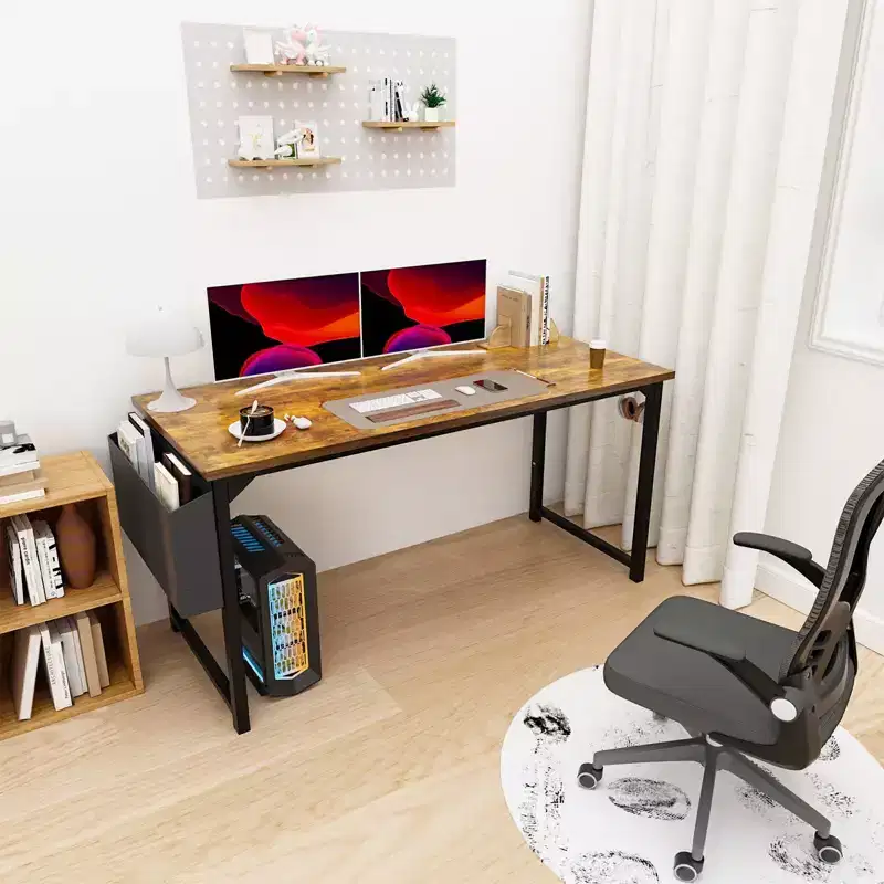 63 Wide Metal Base Writing Desk - Brown