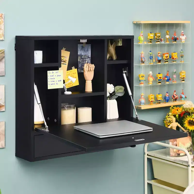 Wood and Metal Wall-Mount Foldable Floating Desk 24