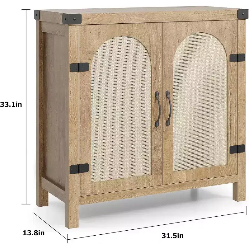 Rattan Sideboard Buffet Cabinet with Two-Door, Modern Storage Cabinet, for Kitchen, Dining Room, and Living Room