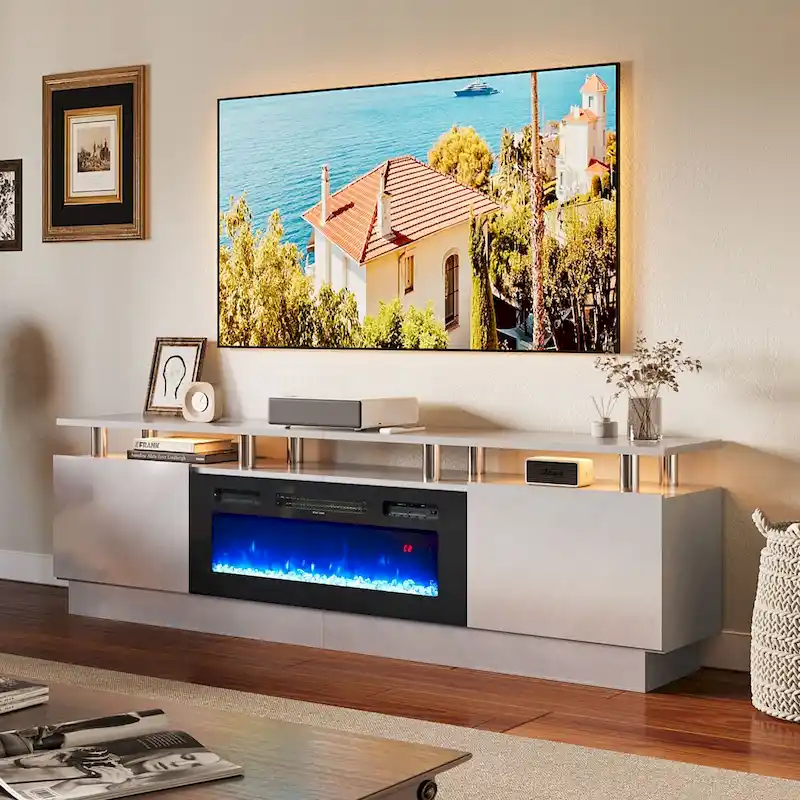 80 2 Tier TV Console Stand for TVs Up to 90,with 36 Electric Fireplace