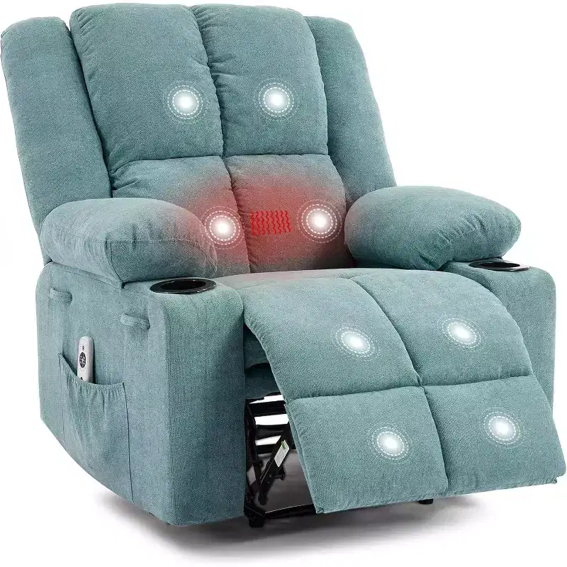 Oversized Recliner Chair with Side Pocket & 2 Cup Holders, Ergonomic Overstuffed Breathable Fabric, for Living Room