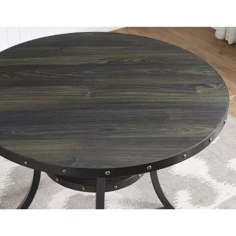 Biony Espresso Wood Counter Height Dining Set with Grey Fabric Nailhead Stools