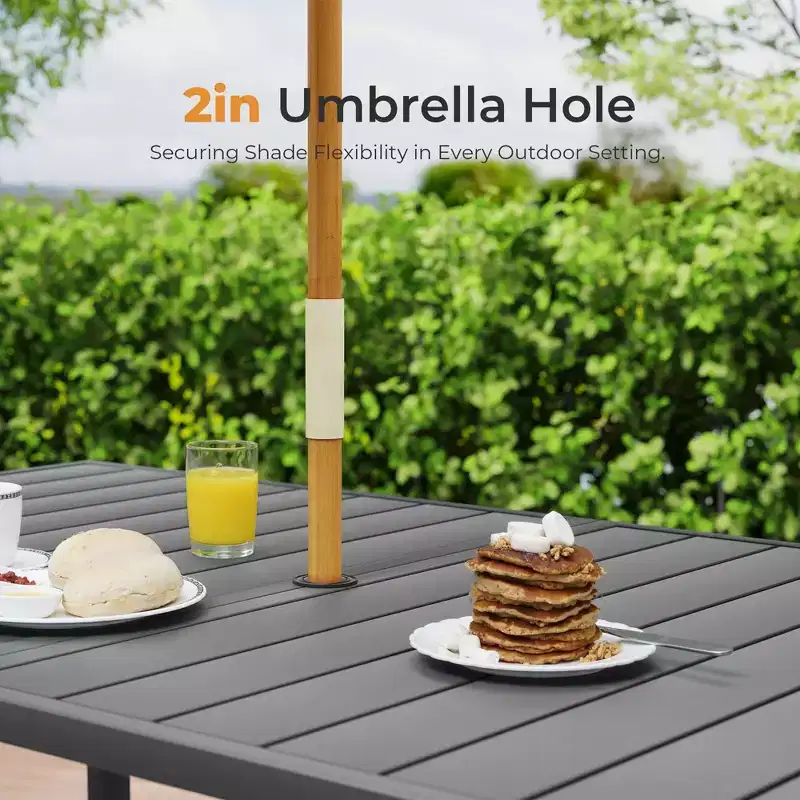 HAPPATIO Outdoor Patio Dining Set, Textilene Dining Chairs and Dining Table with Umbrella Hole, Stackable Chairs for Garden, Patio and Poolside
