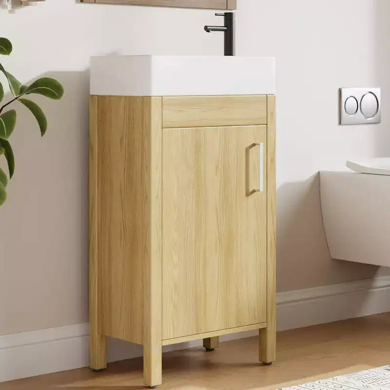 16 Inch Freestanding Bathroom Vanity with Integrated Sink and Storage Cabinet