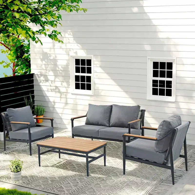 GDFStudio Elvaris 4-Piece Outdoor Aluminum Conversation Set with Olefin Cushions
