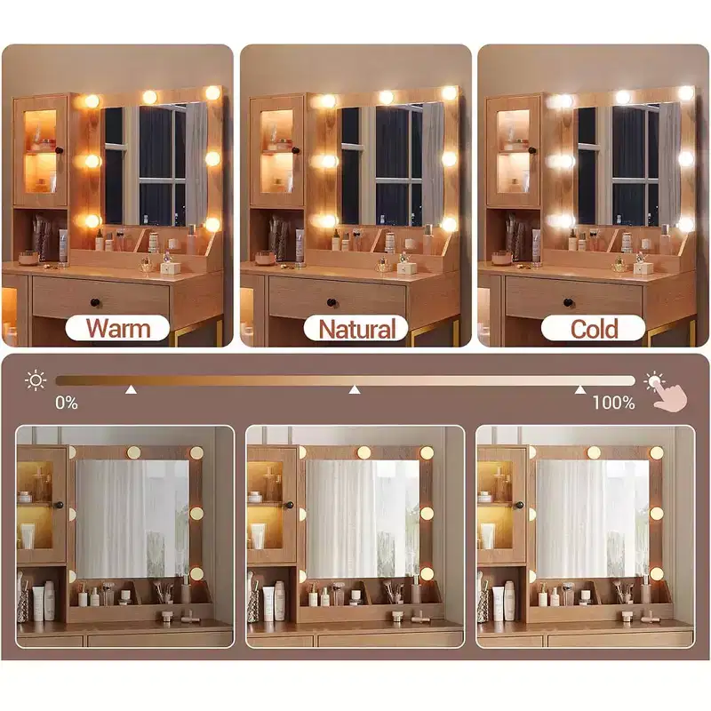 Vanity Desk with Mirror, Makeup Dressing Table with Metal Leg, Storage Drawers & Cabinets for Bedroom Makeup Room, Cloakroom