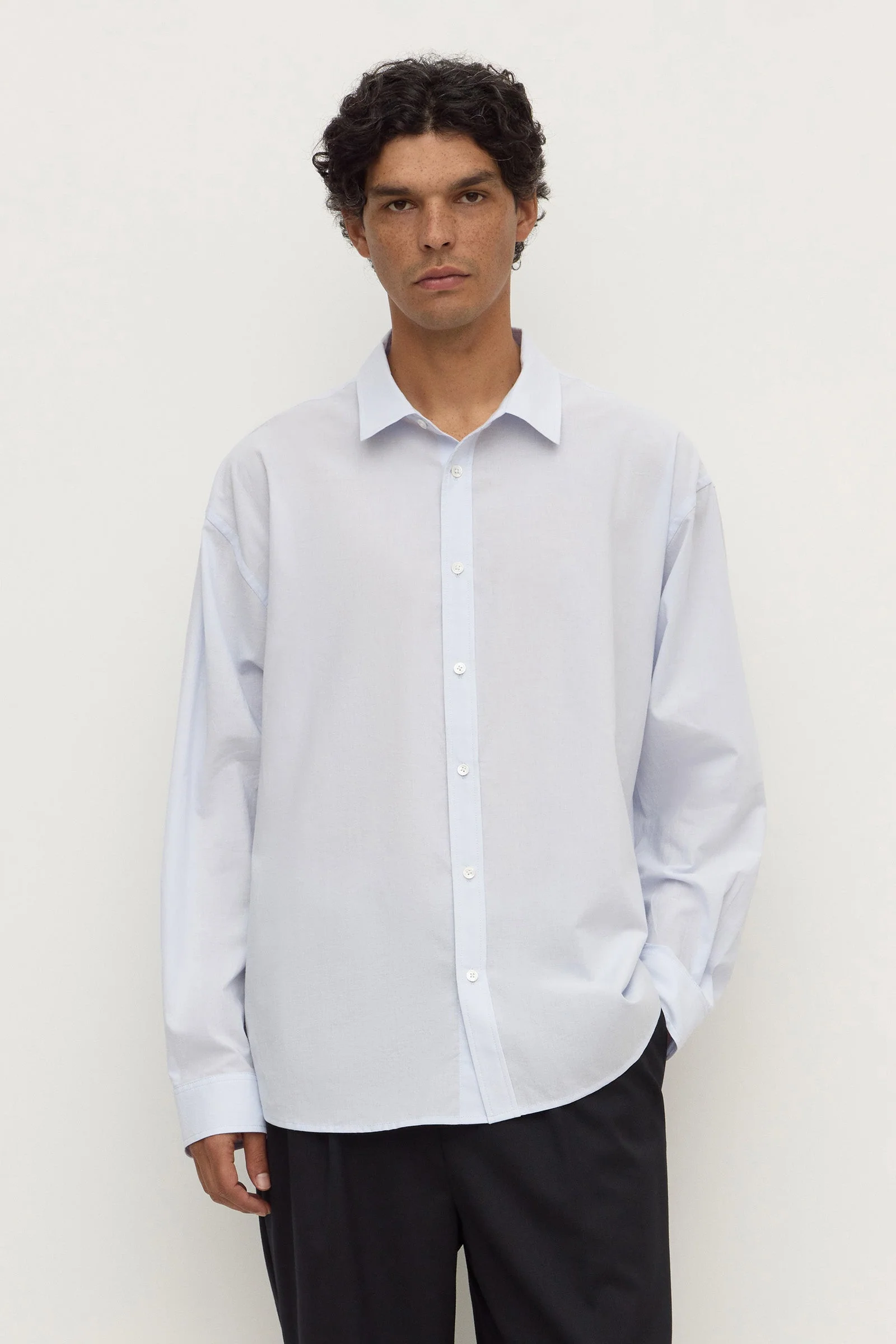 Powder Blue Cotton Voile Long Sleeve Shirt