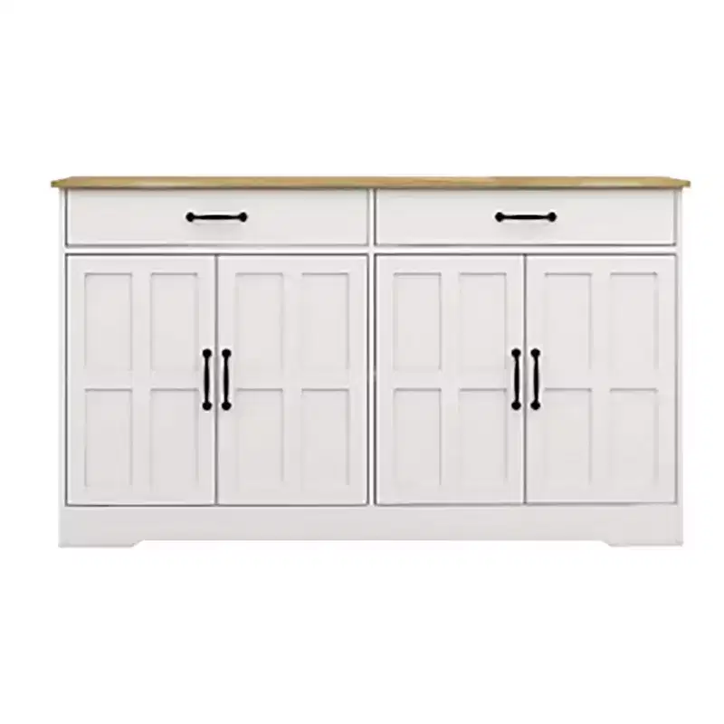 47.95 Sideboard Buffet Cabinet, Farmhouse Storage Cabinet With 2 Drawers And 4 Doors For Home Dining Living Room Kitchen