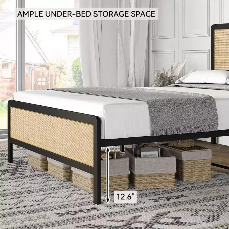 Full Size Metal Platform Bed Frame with Wooden Headboard and Footboard, Mattress Foundation, No Box Spring Needed, Non-Slip Without Noise