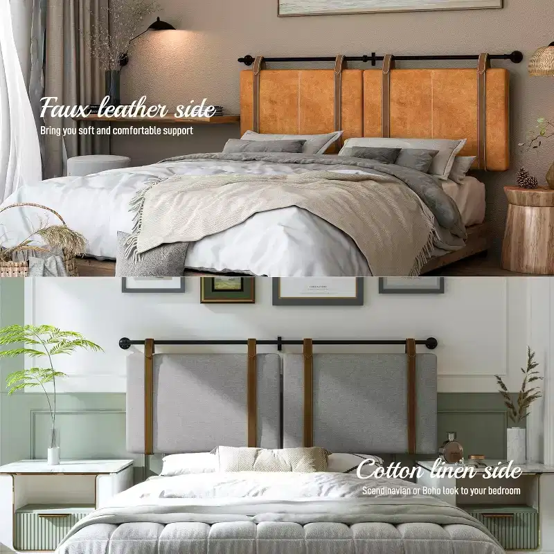 ACOINEL Wall Mounted Upholstered Headboard, Double-Sided & Height Adjustable, Faux Leather Straps Modern Decor