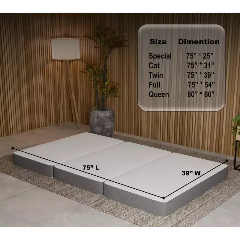 3-Inch Portable Tri Folding Gel Memory Foam Mattress | Breathable Mesh Sides with Ultra Soft, Removable and Washable Cover
