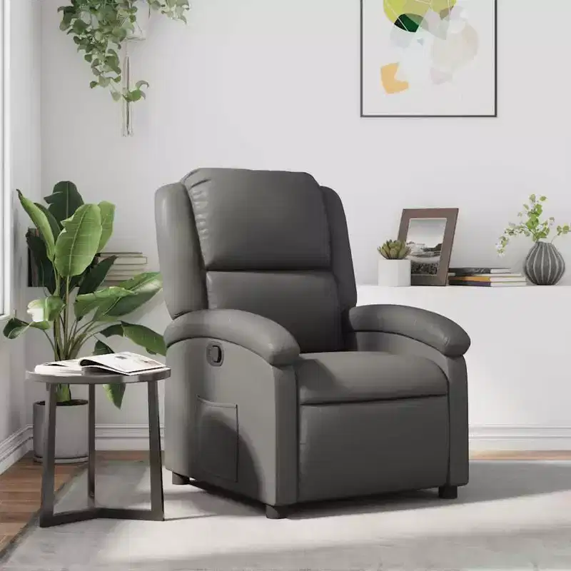 Manual Recliner Chair with Adjustable Back & Footrest - Gray Faux Leather
