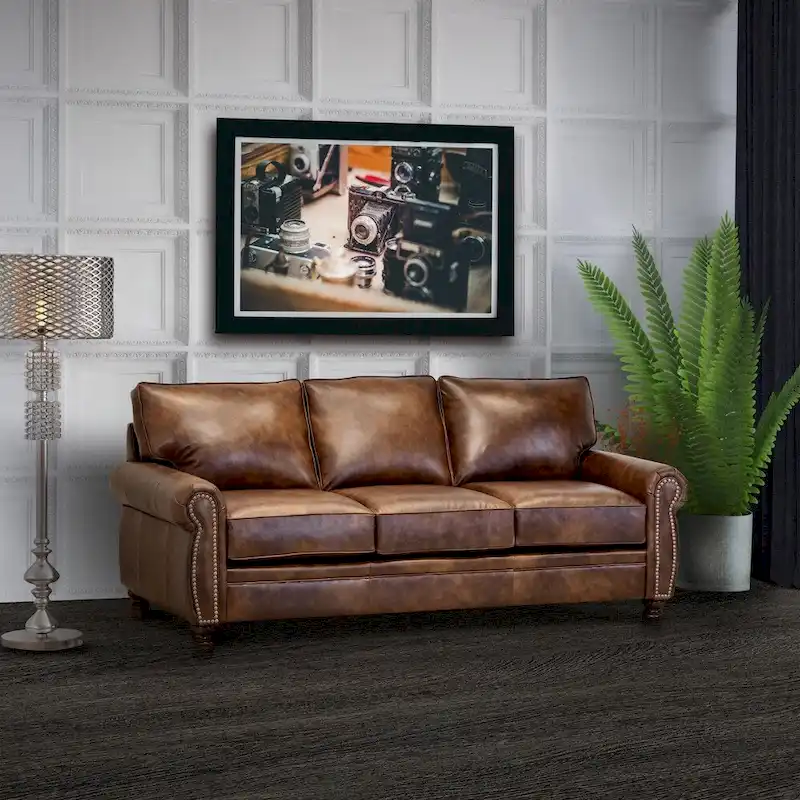 Made in USA Cabot Brown Top Grain Leather Sofa and Loveseat