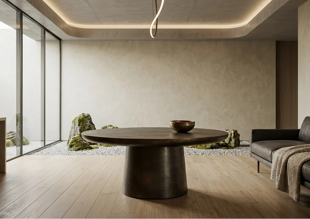 Resin Crushed Stone Groove Edge Indoor Outdoor Coffee Table