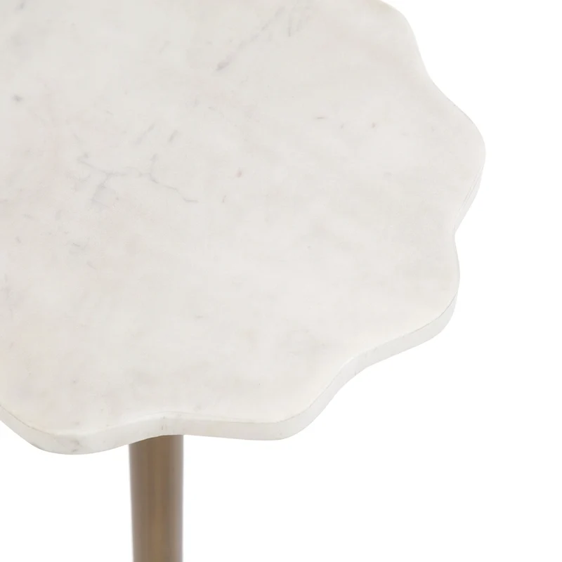 Scalloped Marble & Metal Drink Side Table, Modern Glam Accent Table