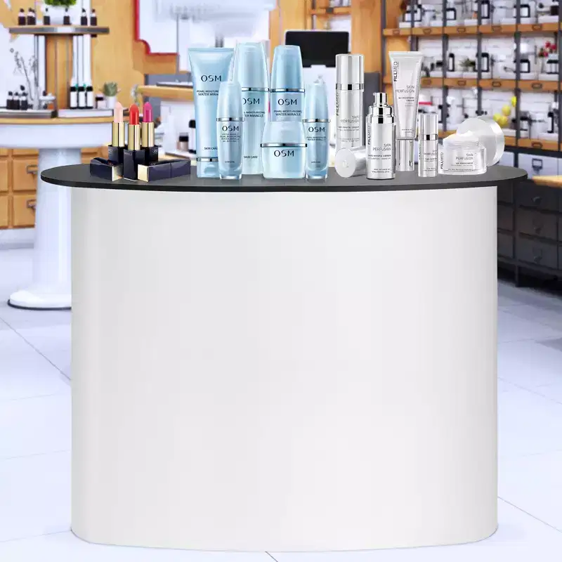 VEVOR Portable Tradeshow Podium Table, Display Exhibition Counter Stand Booth Fair with Wall,Foldable Promotion Retail Bar Table Pop Up Podium,White