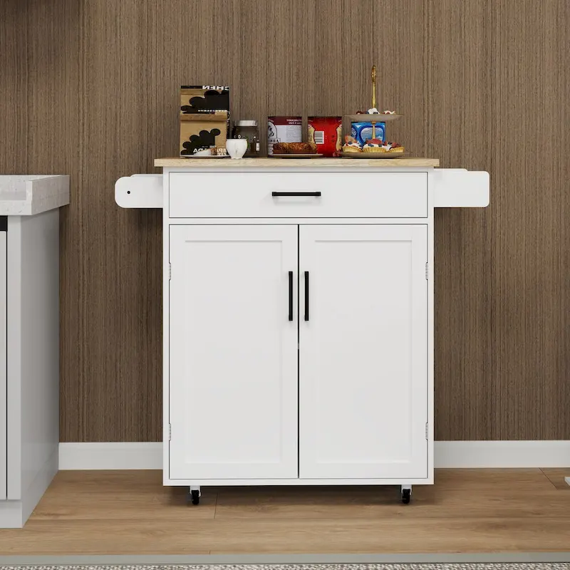 Kitchen Island Rolling Trolley Cart with Drawer, Doors, Storage Racks, Adjustable Shelves