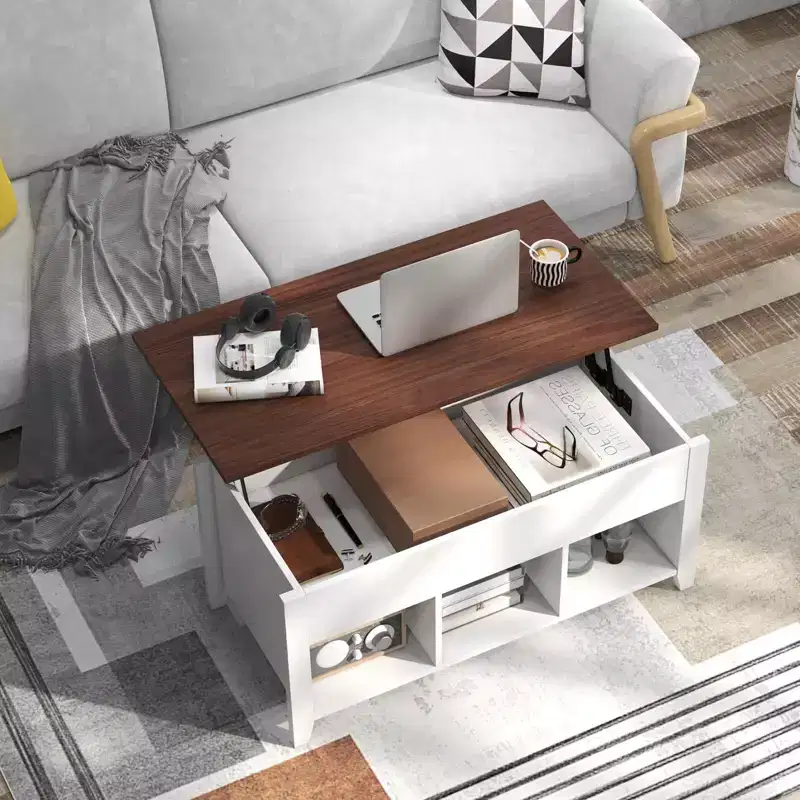 Lift Top Coffee Table w/ Hidden Compartment and Storage Shelves