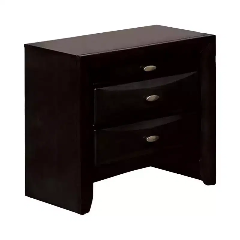 Royal Hampton Simo Nightstand, Spacious Top, Metal Knobs, 3 Drawers, Black Solid Wood