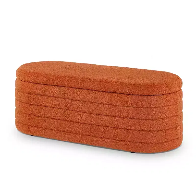 Modern Storage Ottoman Bench, Upholstered Bed Bench with Storage, Bed Stool with Safety Hinge for Bedroom, Orange