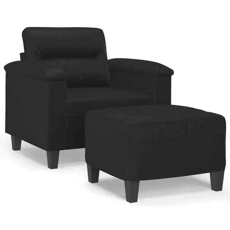 vidaXL Sofa Chair With Footstool Black Faux leather, metal, plywood Single