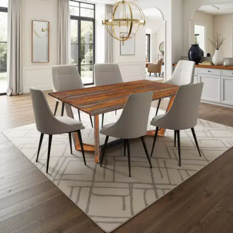 67 Inch Rectangular Sheesham Wood Dining Table with Black Metal Trestle Base