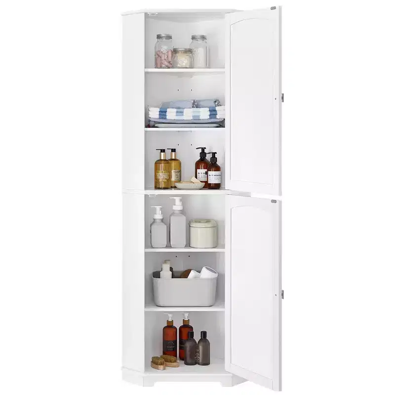 VASAGLE Tall Corner Cabinet, Storage Cabinet with 2 Doors and 4 Adjustable Shelves,White
