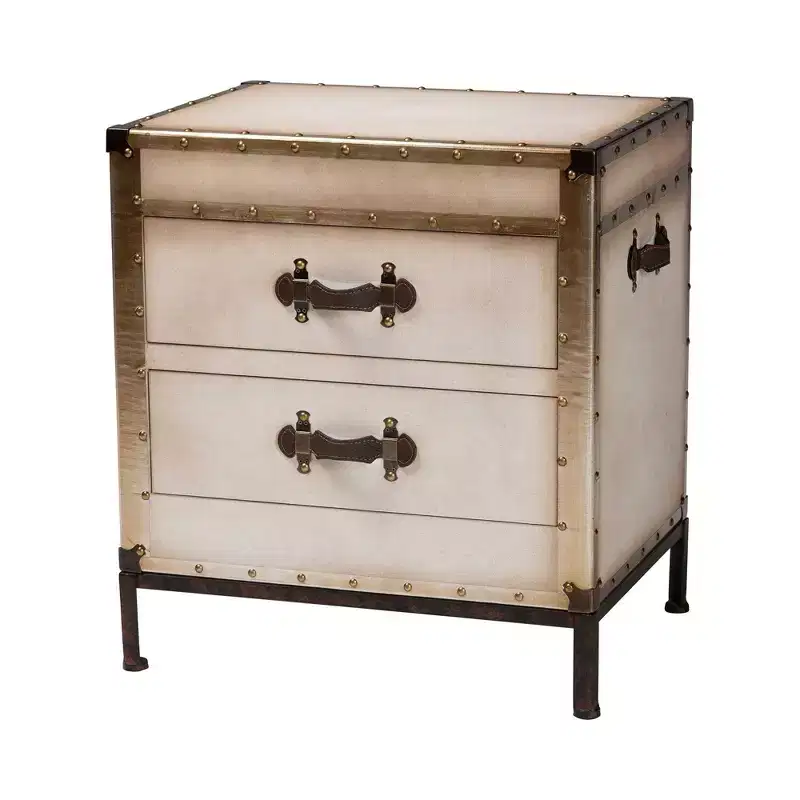 Baxton Studio Laura Canvas 2 Drawer End Table Trunk White/Coffee/Black