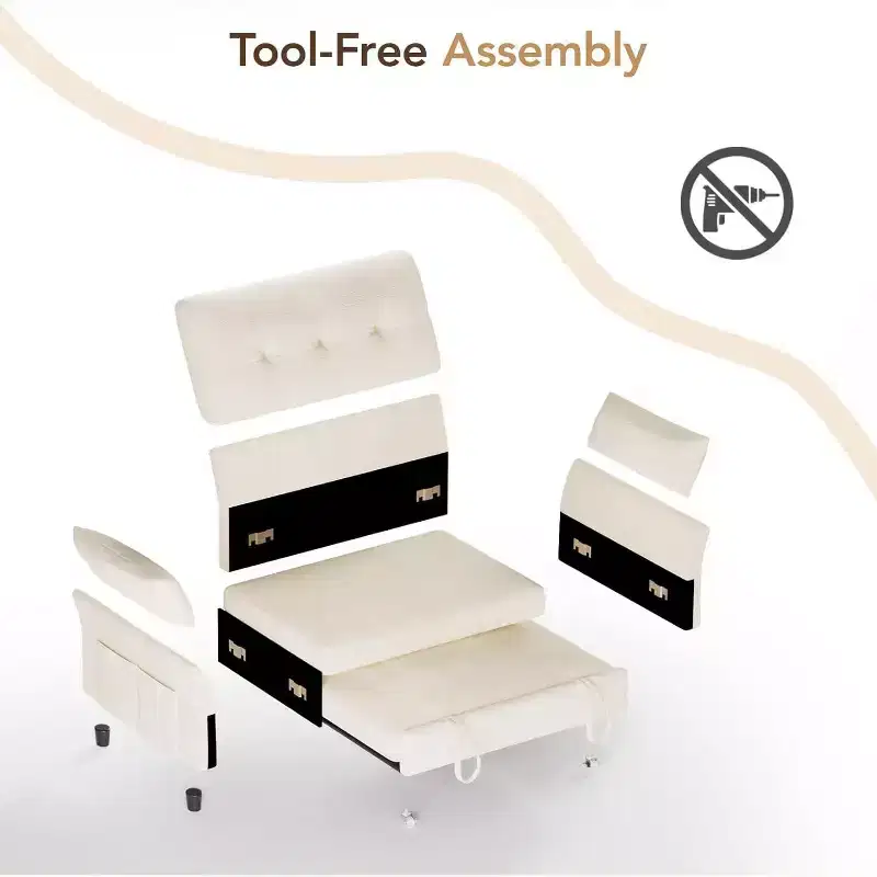 Dyonery 3-in-1 Convertible Sofa Bed, Pull Out Sleeper Sofa with Side Pocket & Adjustable Backrest, Tool-Free Assembly, Folding Loveseat