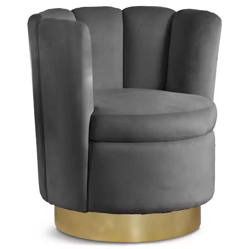 Velvet Swivel Accent Chair with Gold Steel Swivel Base