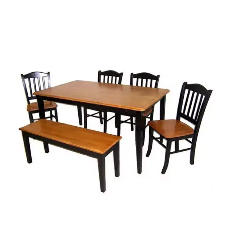 Boraam 6pc Shaker Dining Set Wood/Black/Oak : Includes Bench, Mid-Century Modern Style, Seats 6