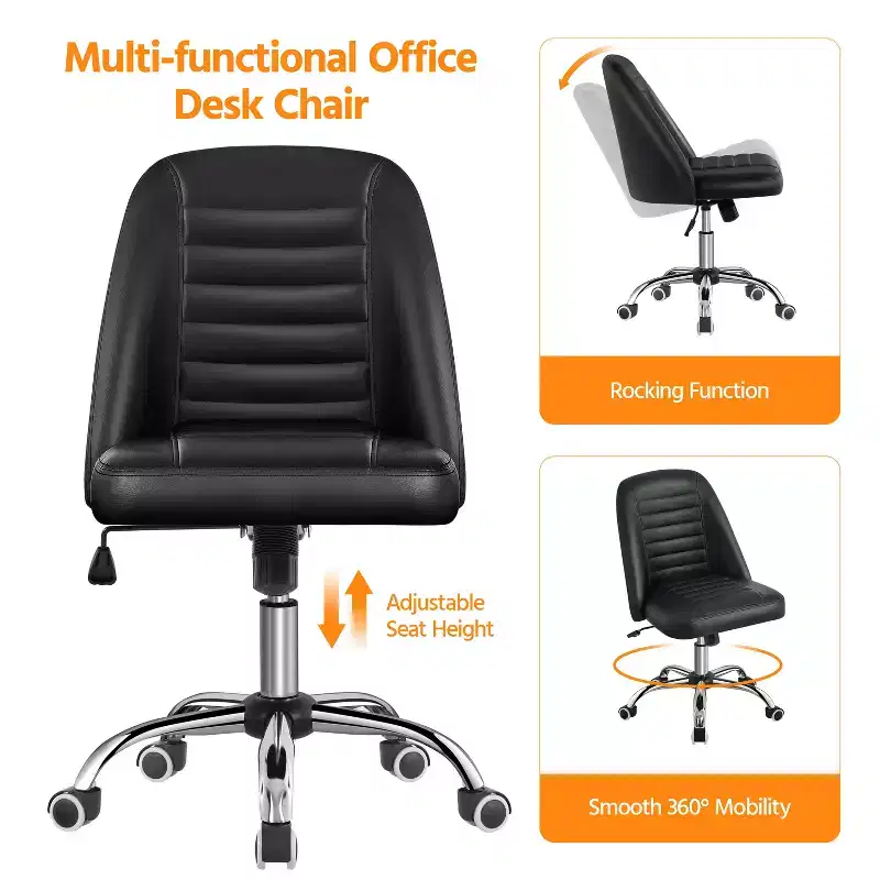Faux Leather Mid Back Home Office Desk Chair with Chrome-plated Metal Base