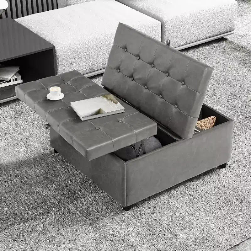 35.5 Inch Square Ottoman with Storage, Large Ottoman Coffee Table, 500 lb Large Ottoman with Storages for Living Room, Gray