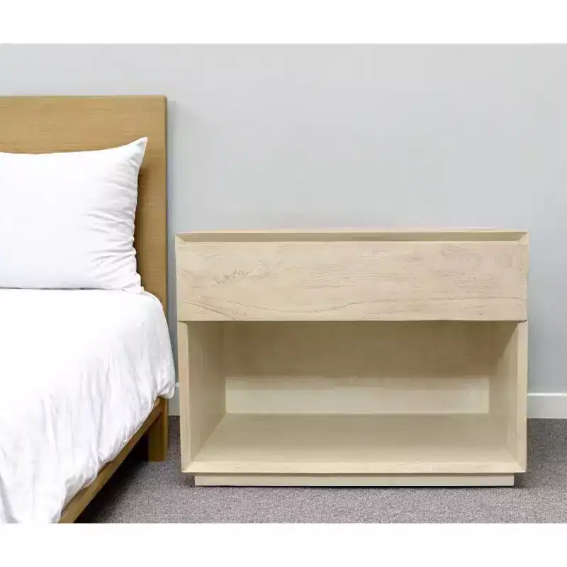 HomeRoots 24 Natural Solid Wood Ribbed Texture One Drawer Nightstand