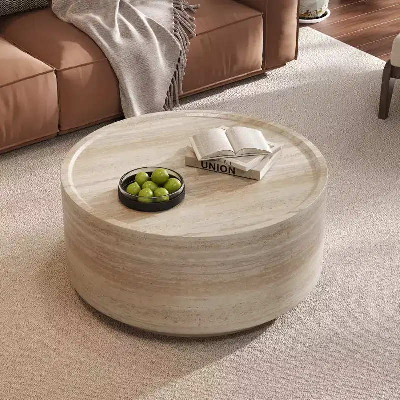 Round Coffee Table Cocktail Table Drum Center Table Sofa Side Table Accent Table with Mars Pattern, No Assembly Needed - ModernLuxe