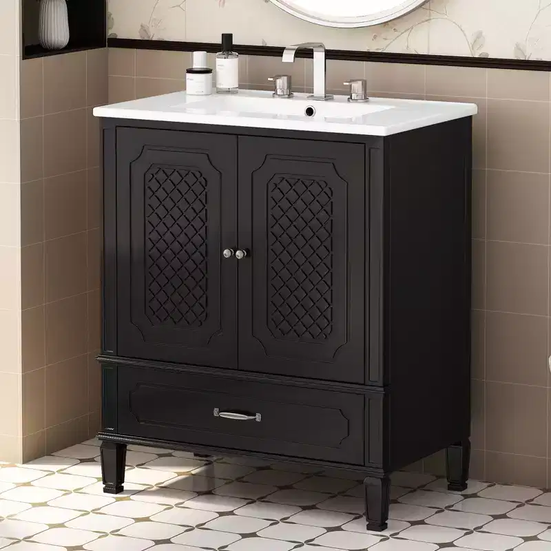 30 Bathroom Vanity Sink Combo, Bathroom storage Cabinet with Drawers and Door Shelf, Single Sink Bathroom Vanity