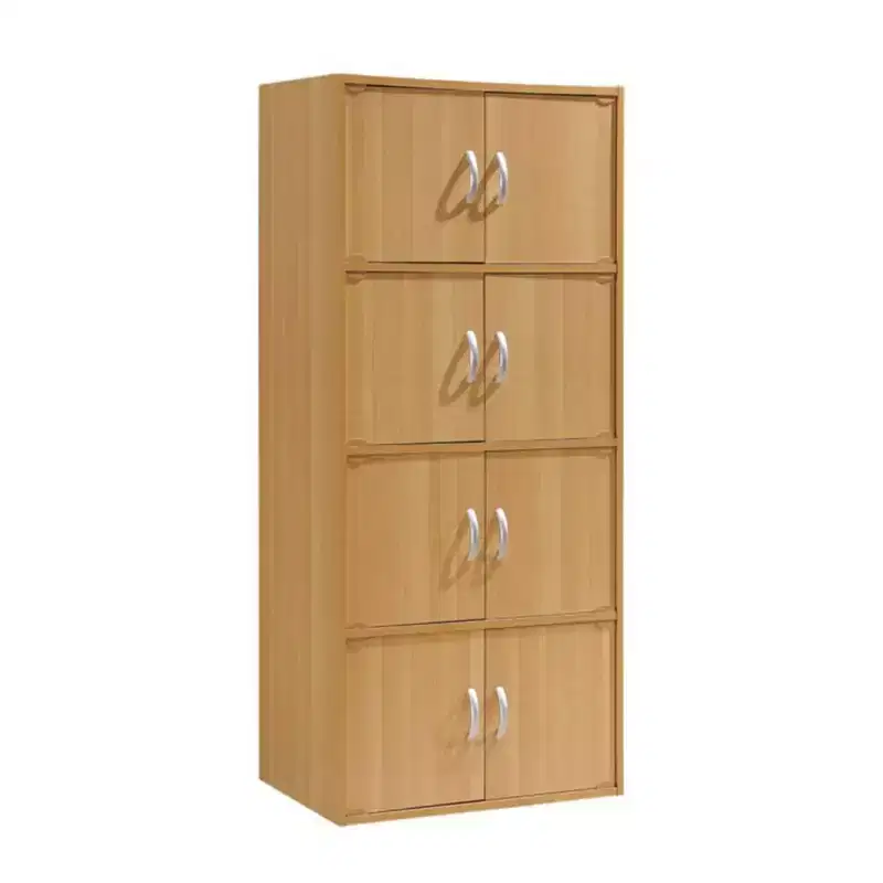 Hodedah HID44 Heavy Duty 8 Door 4 Shelf Floor Mount Enclosed Multipurpose Storage Bookcase Cabinet for Home and Office