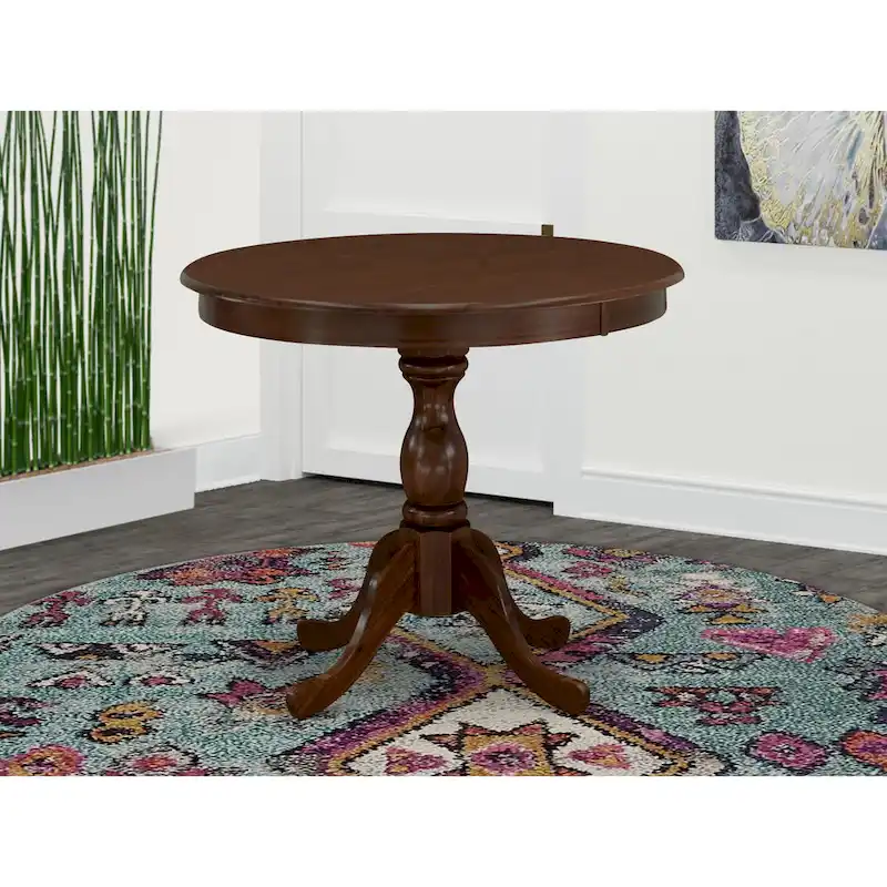Round Wood Dining Table with Pedestal Base, 36x36 Inch (Multiple Finish Options)