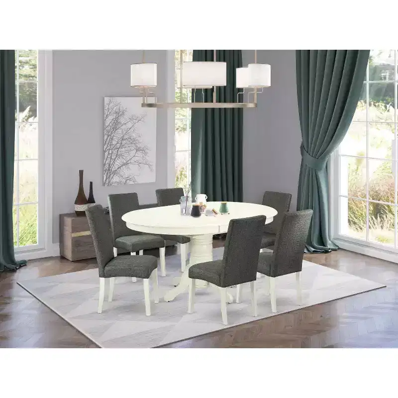 Dinette Set 7Pc Oval Table w/ Leaf & 6 Chairs - Cottage Style Kitchen Table Set