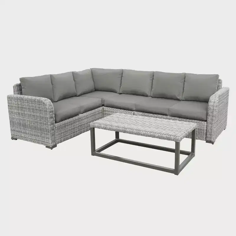 Leisure Made Forsyth 5pc Wicker Sectional in Gray Fabric
