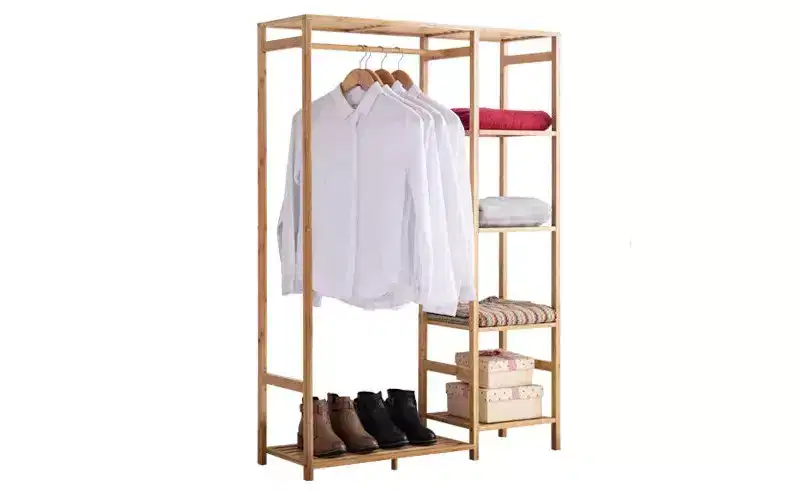 Bamboo Garment Rack with Shelves & Curtain