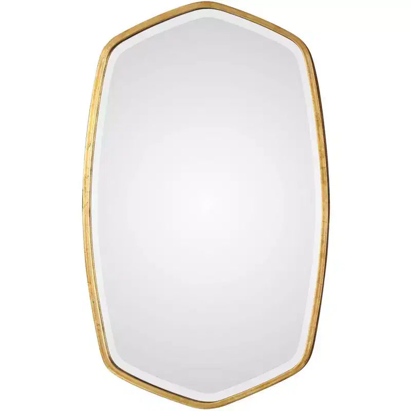 Uttermost Oval Vanity Accent Wall Mirror Modern Beveled Gold Leaf Iron Frame 22 1/4 Wide Bathroom Bedroom Living Room Home Office