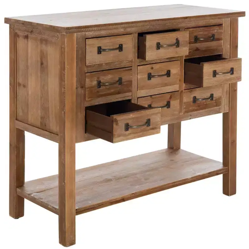 9-Drawer Apothecary Accent Table, Natural Oak