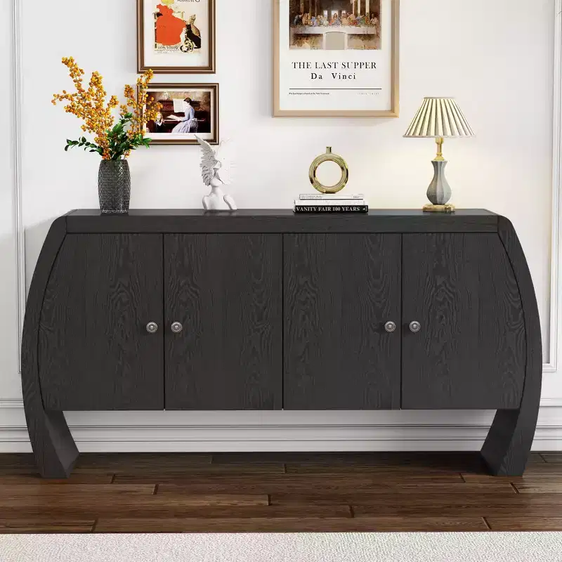 Storage Cabinets, Floor Sideboard with 4 Doors, Buffet Cabinet with Curved Legs, Accent Buffet Sideboard for Living Room
